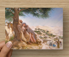 carte postale avec le tabeleau de la Fuite en Egypte