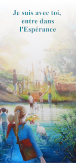 Signet au recto : l'image centrale du tableau et la phrase 'Je suis avec toi, entre dans l'Esp&eacute;rance'