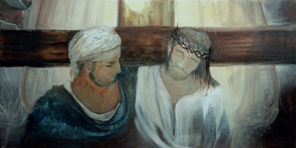 5e station : Simon de Cyrène aide Jésus à porter sa croix