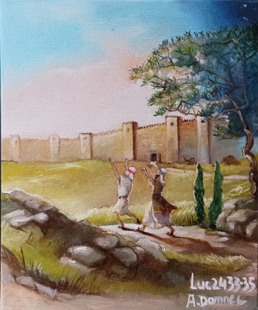 Pèlerin d'Emmaüs (deux) Luc 24, 13-27 par Alexandra Domnec