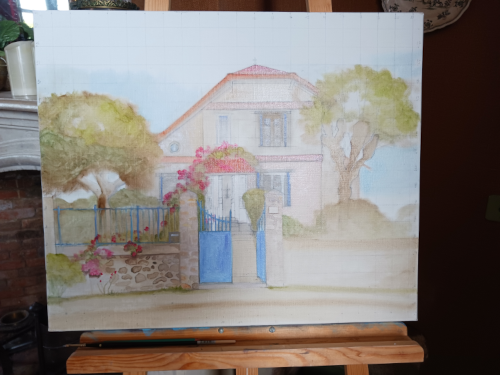 Composition : rosier en fleurs